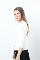 نتشي بلوزة نسائي 3/4 كم برقبة دائرية