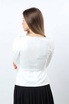 نتشي بلوزة نسائي 3/4 كم برقبة دائرية