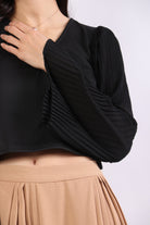 نتشي بلوزة نص بطن كم مكشكش طويل نسائي