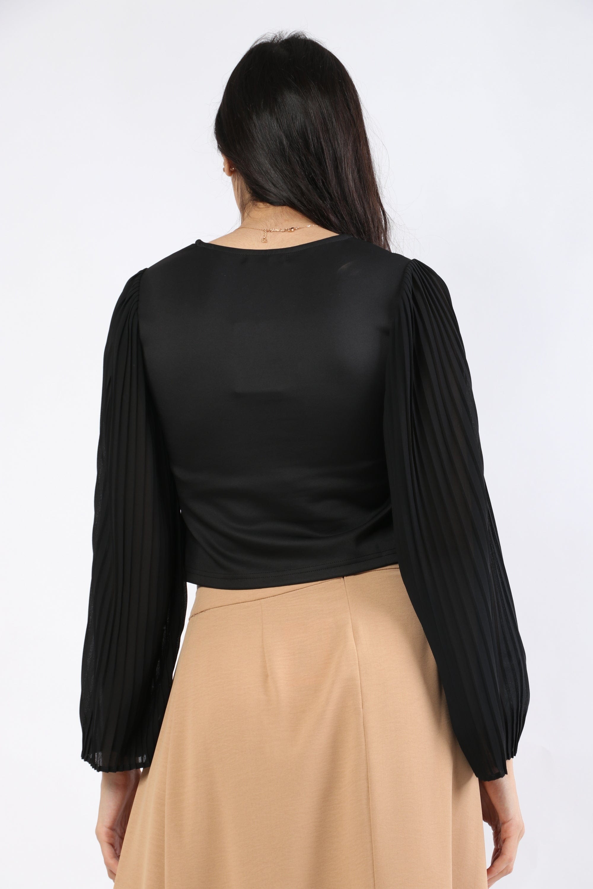 نتشي بلوزة نص بطن كم مكشكش طويل نسائي