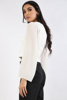 نتشي بلوزة نص بطن كم مكشكش طويل نسائي