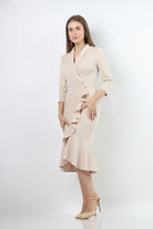 نتشي فستان ميدي رسمي بخصر لف