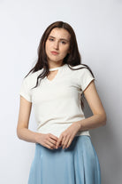 نتشي بلوزة قطنية بفتحة أمامية سبعة كم قصير نسائي