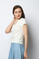 نتشي بلوزة قطنية بفتحة أمامية سبعة كم قصير نسائي