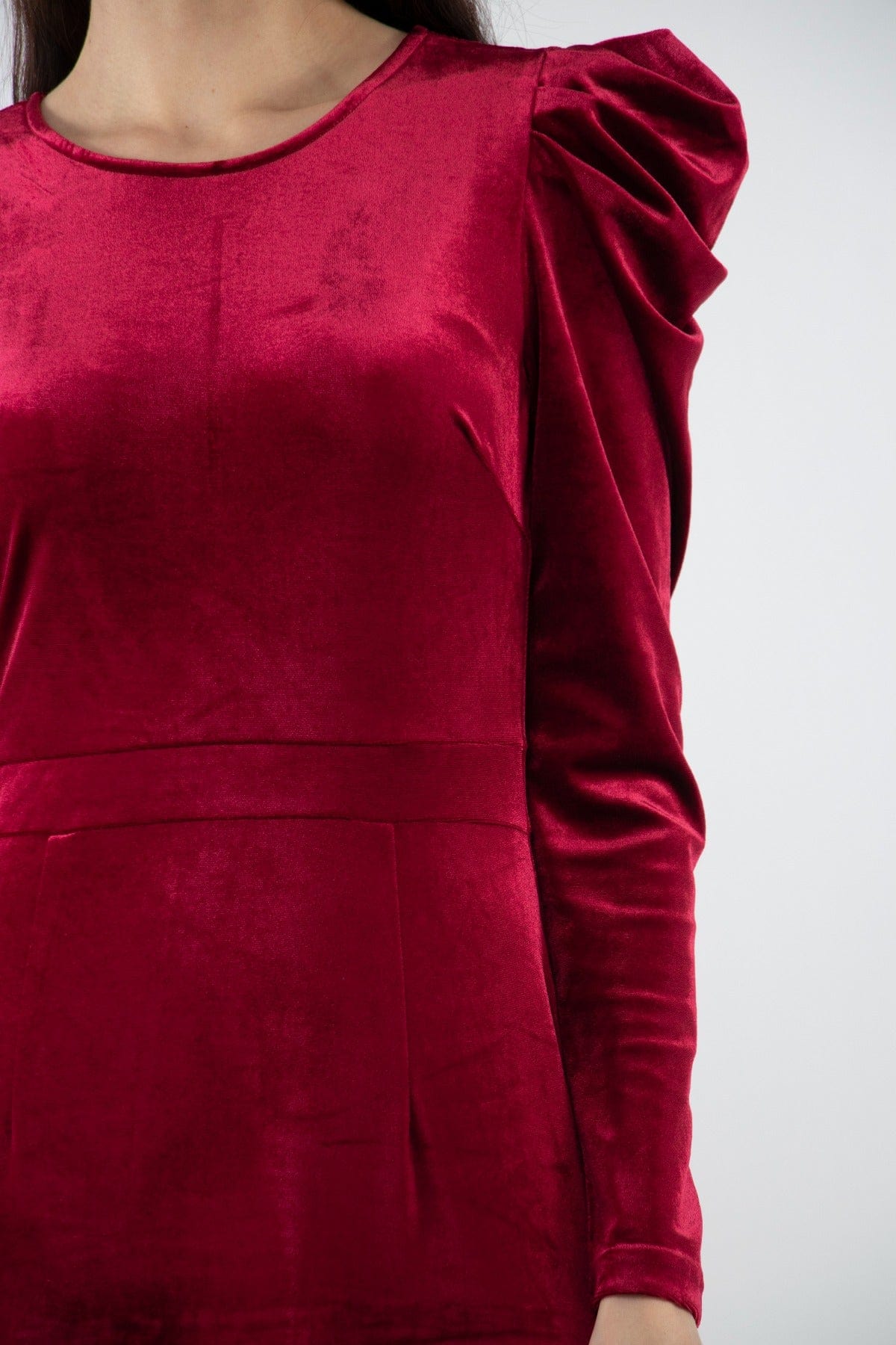 نتشي فستان ميدي سادة بأكمام طويلة كتف مرتفع