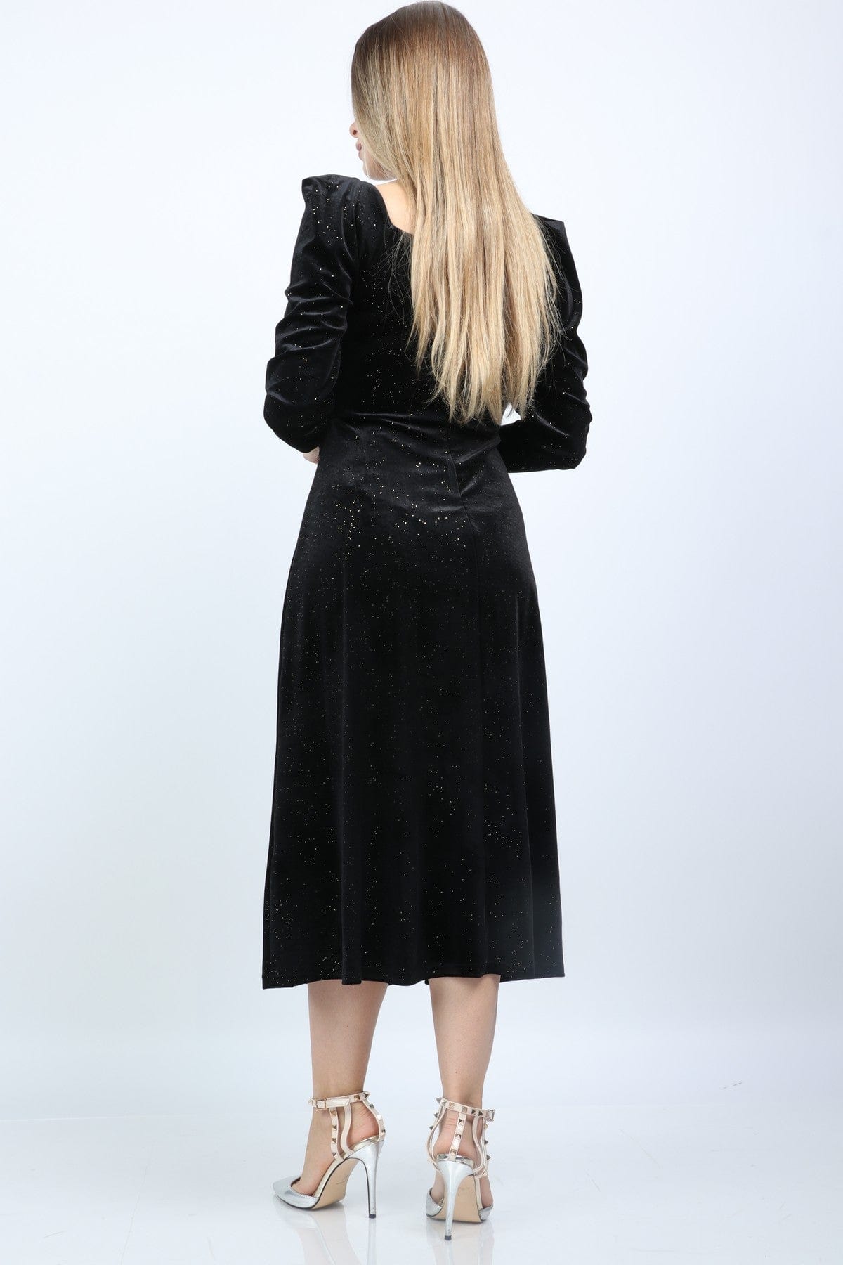 نتشي فستان مخمل نسائي بحزام للخصر