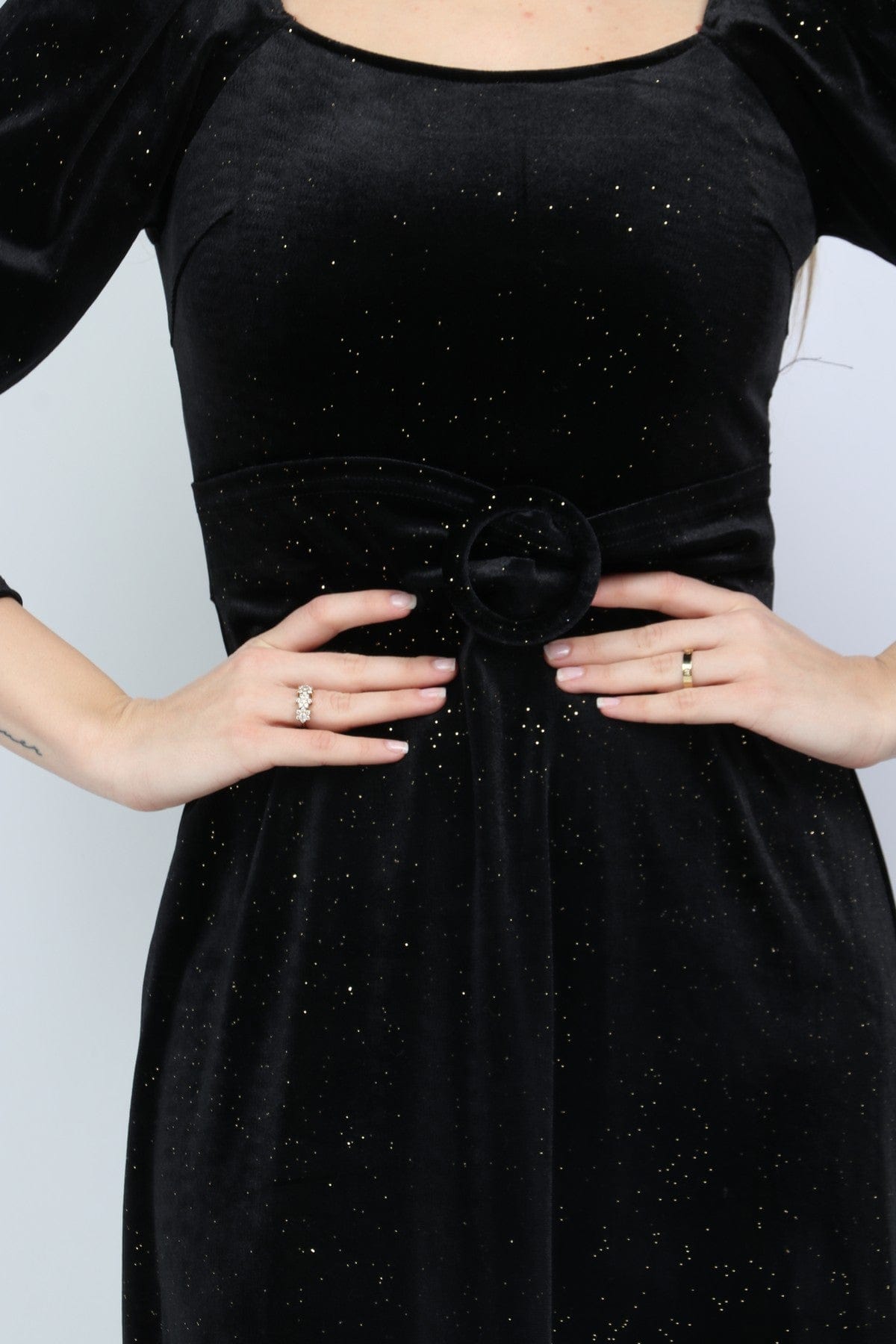 نتشي فستان مخمل نسائي بحزام للخصر