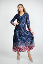 نتشي فستان ميدي مشجرة بأكمام طويلة البنفسجي