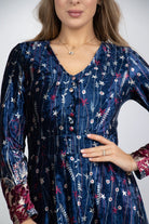 نتشي فستان ميدي مشجرة بأكمام طويلة البنفسجي