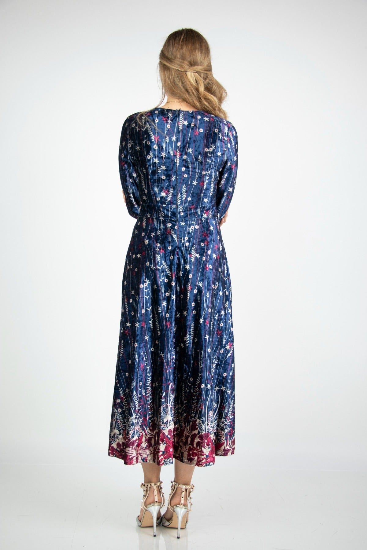 نتشي فستان ميدي مشجرة بأكمام طويلة البنفسجي