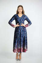 نتشي فستان ميدي مشجرة بأكمام طويلة البنفسجي