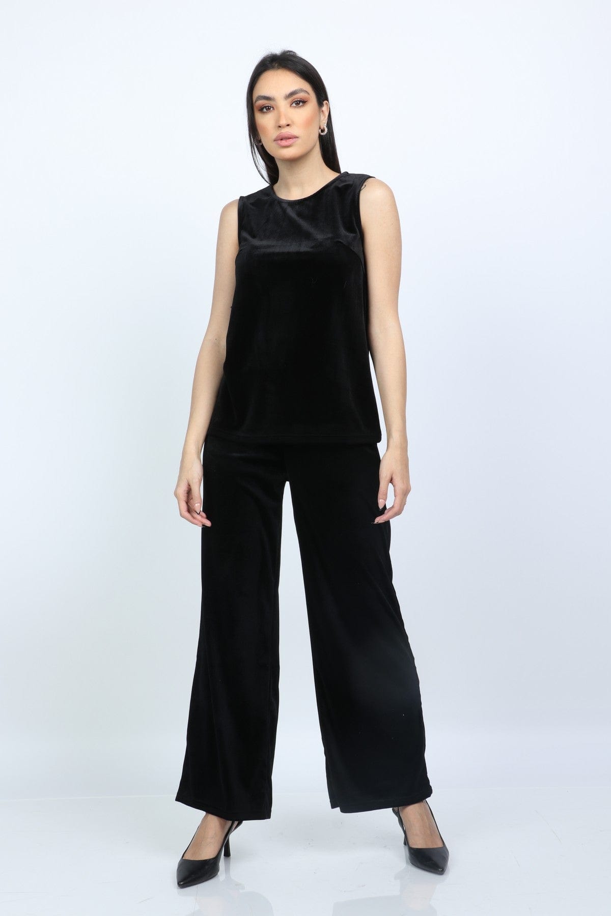 نتشي بنطلون نسائي بجيوب هاي ويست وايد ليج طويل نسائي