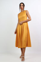 نتشي فستان ميدي منقوش كلاسيكي بدون كم