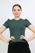 نتشي بلوزة قطن سادة كم قصير نسائي