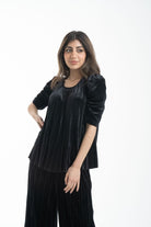 نتشي بلوزة نسائية طويلة بياقة دائرية نص كم