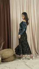 نتشي بلوزة بأكمام طويلة نسائية كتف وكتف