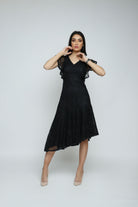 ميكا فستان ميدي مخصر أكمام مكشكشة