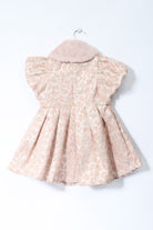 جينجرسنابس فستان لامع منقوش مع فرو على الرقبة مخصر كم قصير بف بناتي وردي