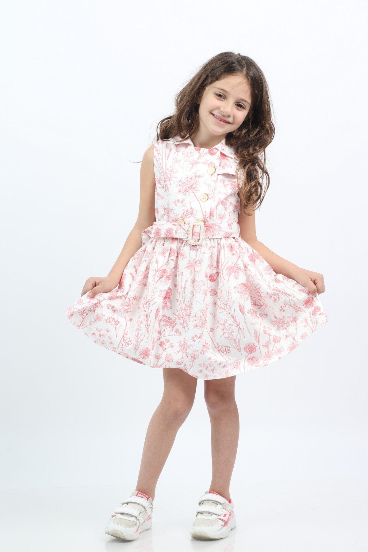 جينجرسنابس فستان مشجر كت بياقة بحزام على الخصر قصير منفوش بناتي - أحمر