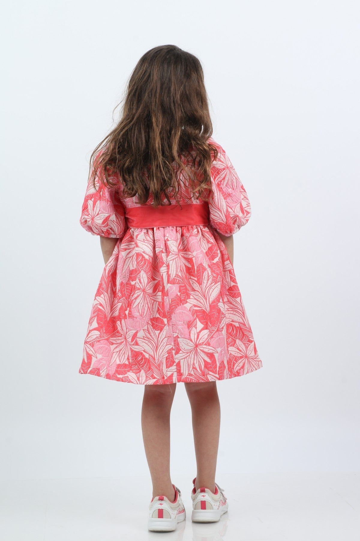 جينجرسنابس فستان بناتي مشجر نص كم بف بفتحة رقبة أحمر