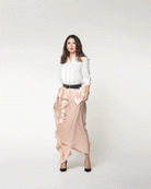 نتشي تنورة طويلة سادة لامعة بكشكش من أعلى لأسفل نسائية