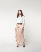 نتشي تنورة طويلة سادة لامعة بكشكش من أعلى لأسفل نسائية