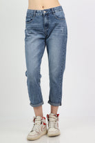 ميكا بنطلون جينز بسحاب وزرار وجيوب طويل نسائي