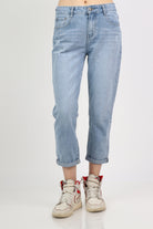 ميكا بنطلون جينز بسحاب وزرار وجيوب طويل نسائي