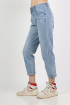 ميكا بنطلون جينز بسحاب وزرار وجيوب طويل نسائي