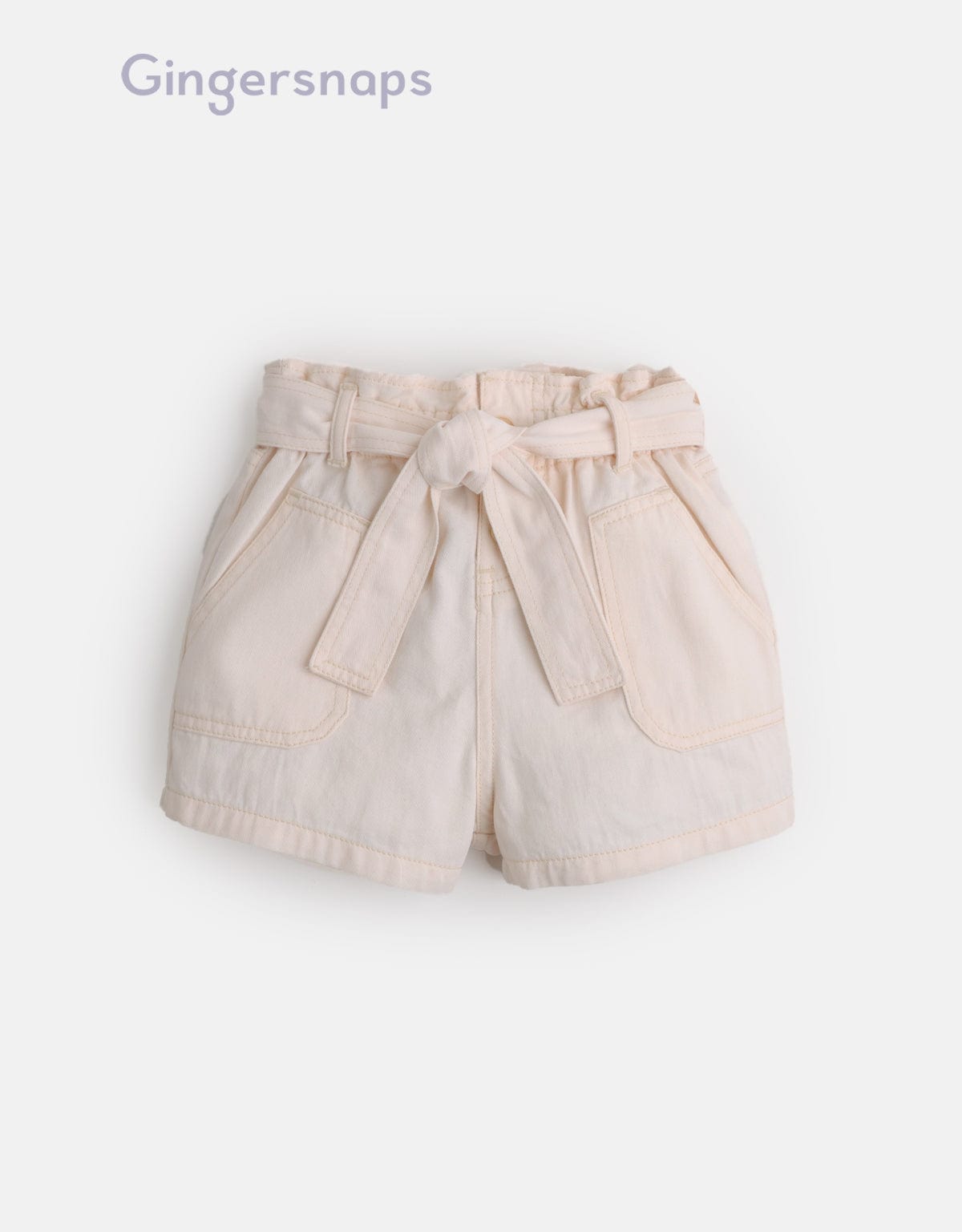 جينجرسنابس شورت سادة بجيوب جانبية برباط على الخصر بناتي البيج