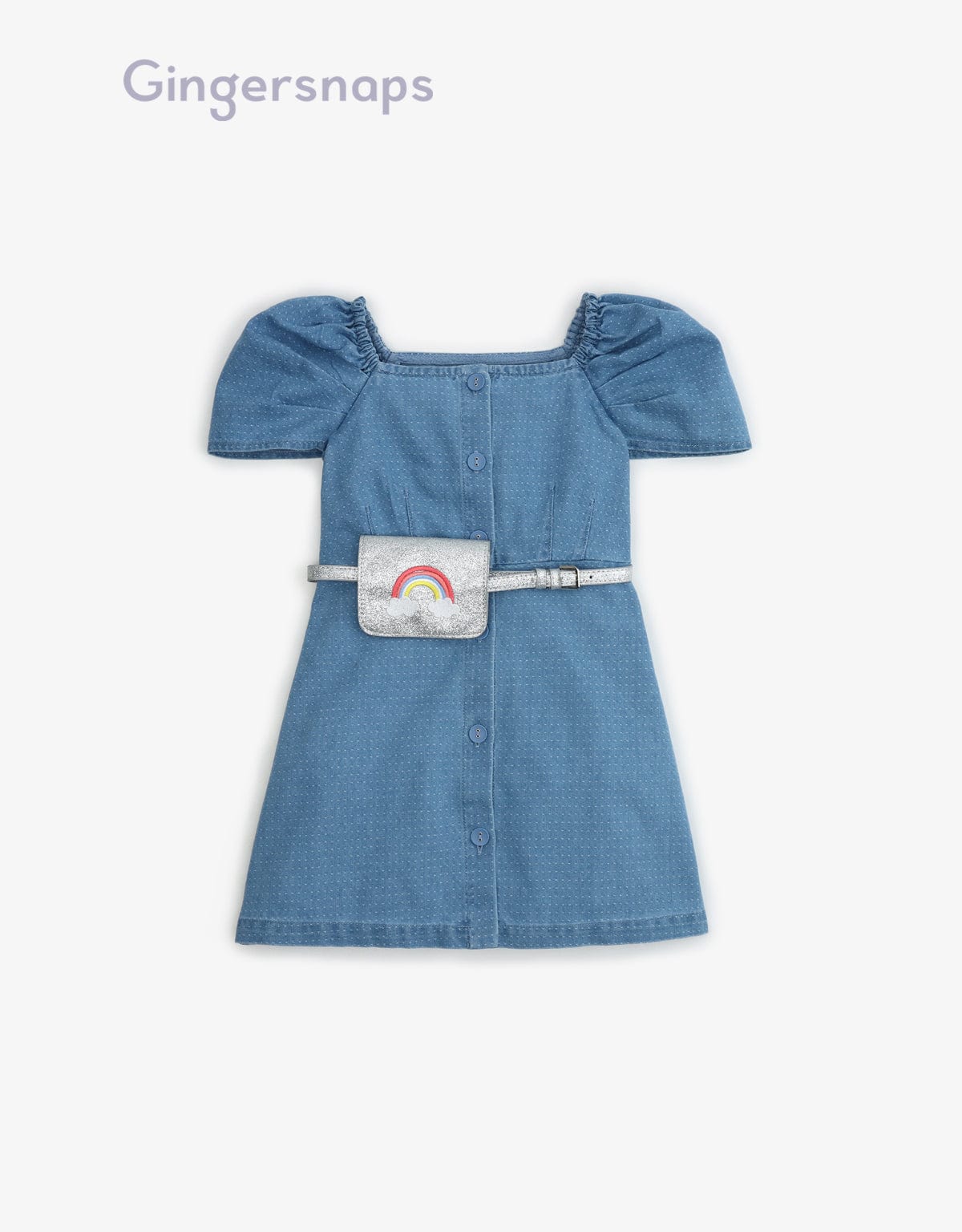 جينجرسنابس فستان جينز كم قصير شنطة على الخصر كم قصير بناتي أزرق