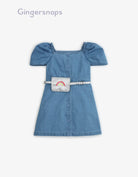 جينجرسنابس فستان جينز كم قصير شنطة على الخصر كم قصير بناتي أزرق