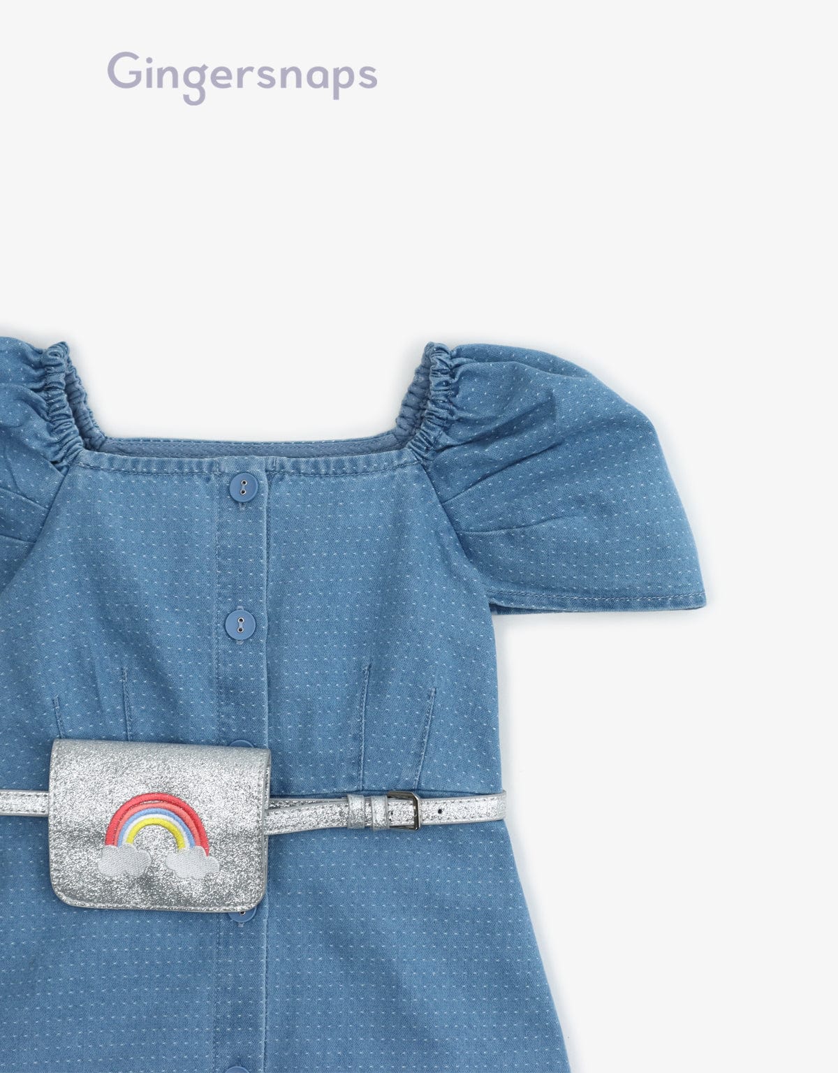 جينجرسنابس فستان جينز كم قصير شنطة على الخصر كم قصير بناتي أزرق