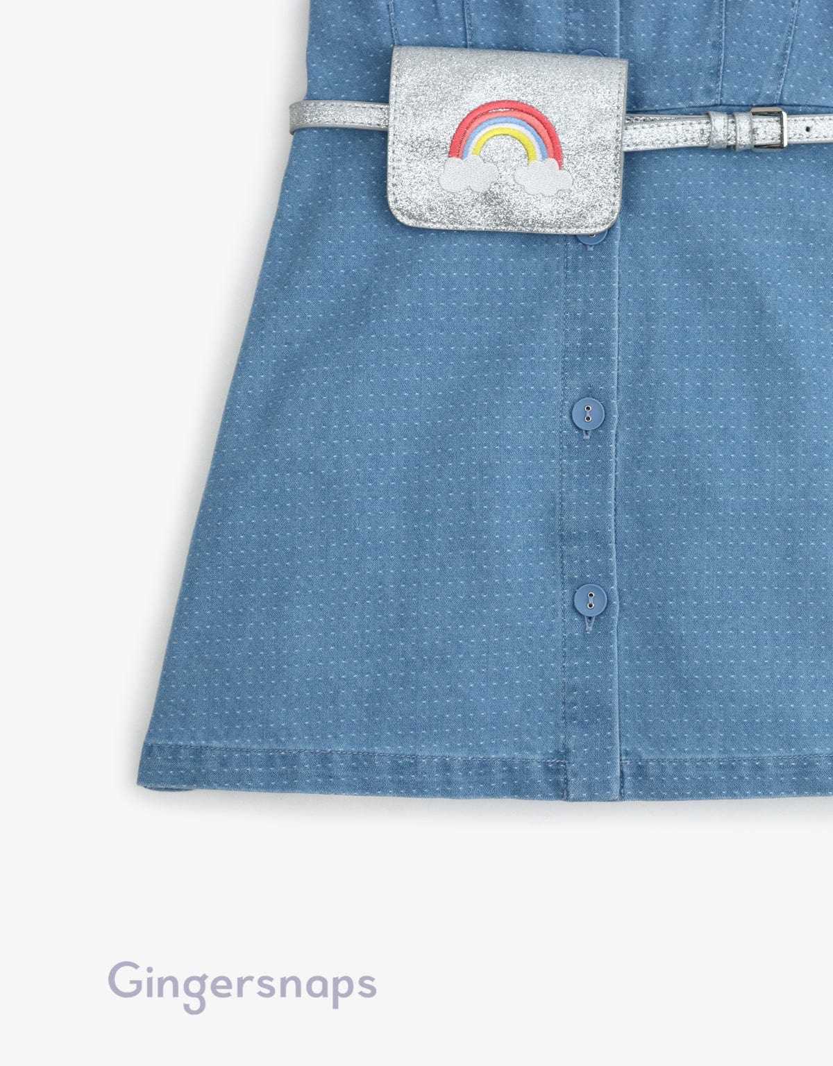 جينجرسنابس فستان جينز كم قصير شنطة على الخصر كم قصير بناتي أزرق