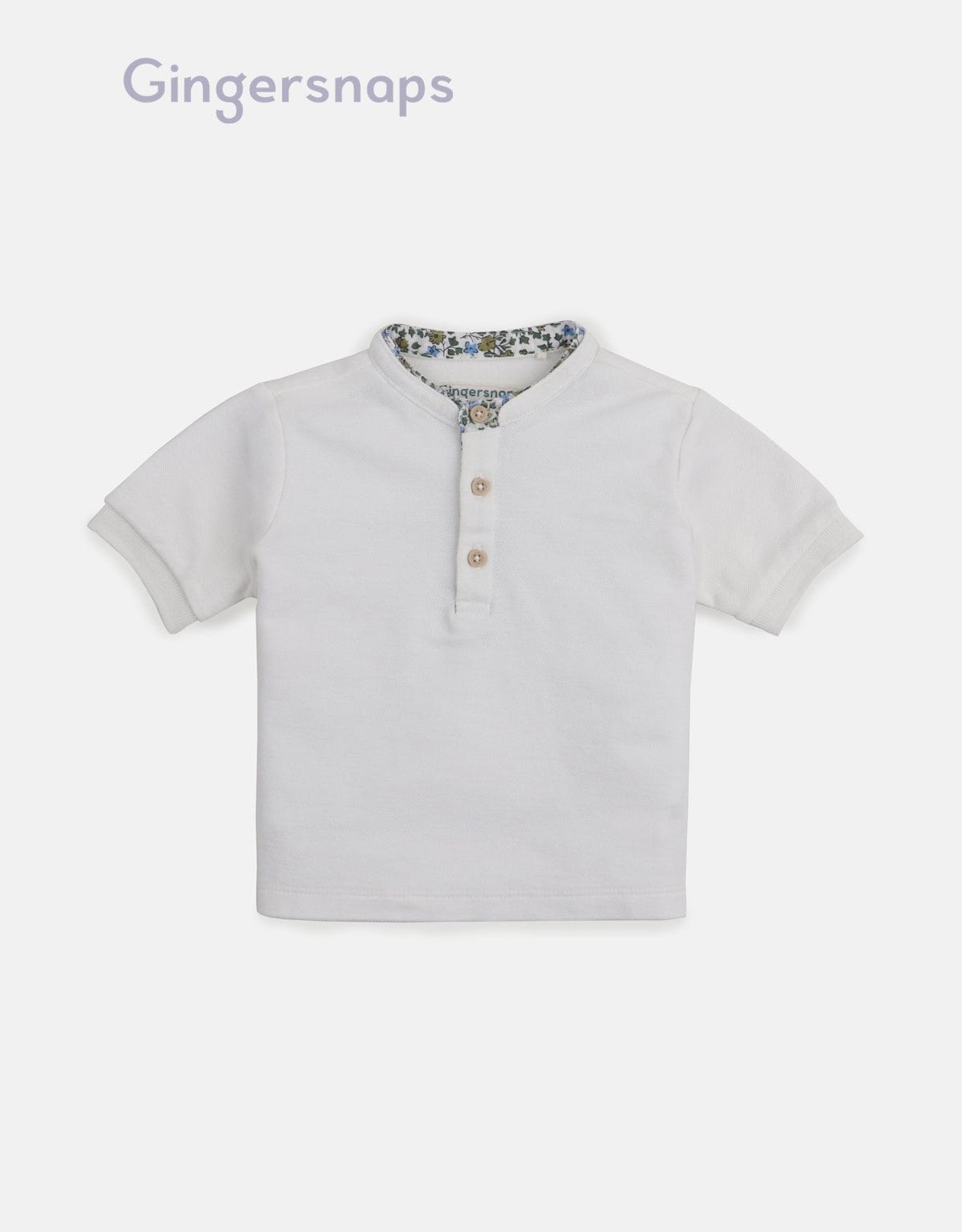 جينجرسنابس تي شيرت بولو للأولاد الرضع سادة بياقة مشجرة أبيض