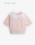 جينجرسنابس بلوزة بناتي منقوش نص كم برباط وردي