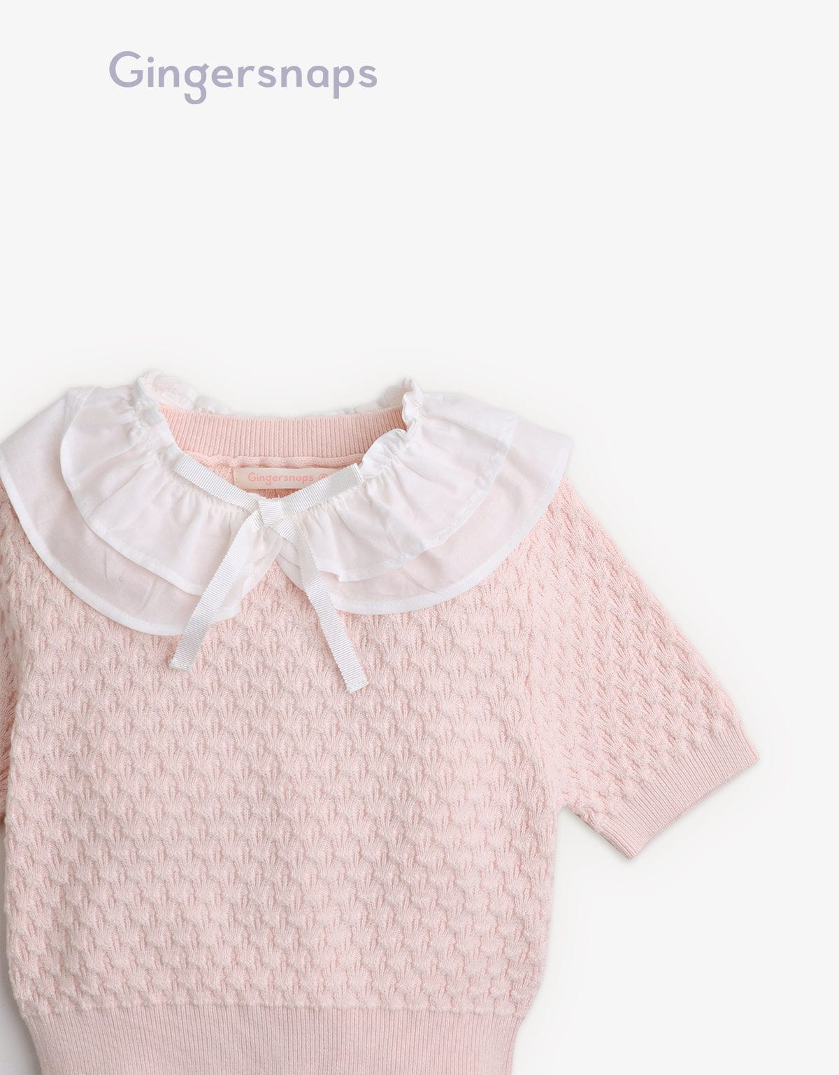 جينجرسنابس بلوزة بناتي منقوش نص كم برباط وردي