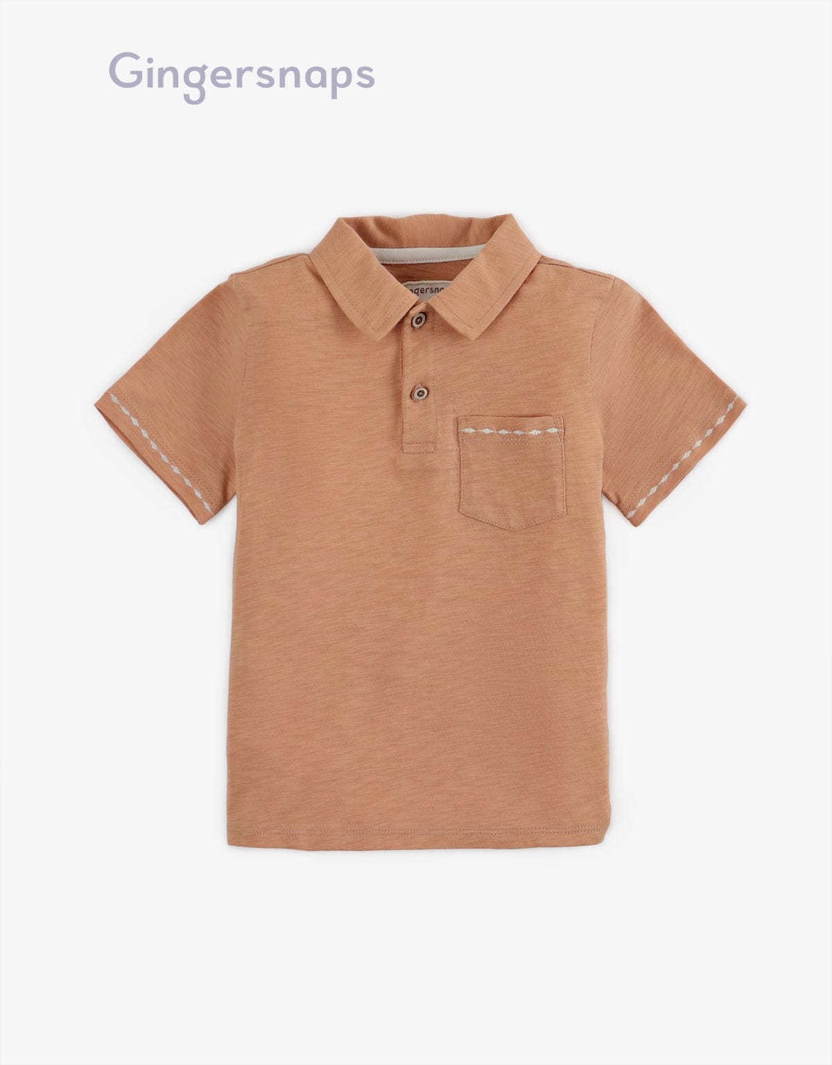 جينجرسنابس تي شيرت بولو ولادي بجيب سادة مطرز بالخيط بني