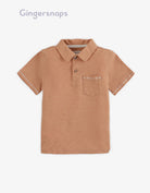 جينجرسنابس تي شيرت بولو ولادي بجيب سادة مطرز بالخيط بني