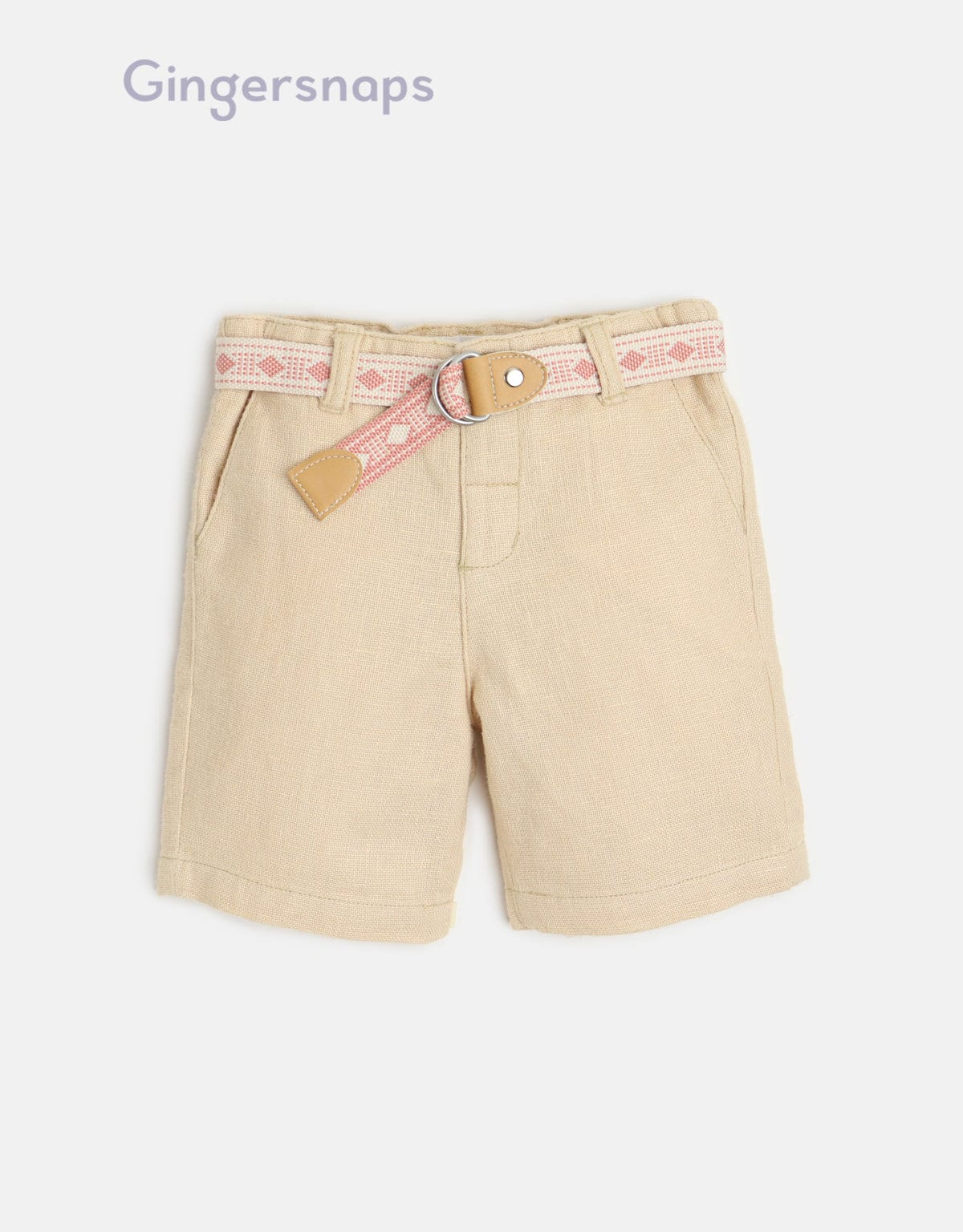 جينجرسنابس شورت رضع ولادي بحزام سادة البيج