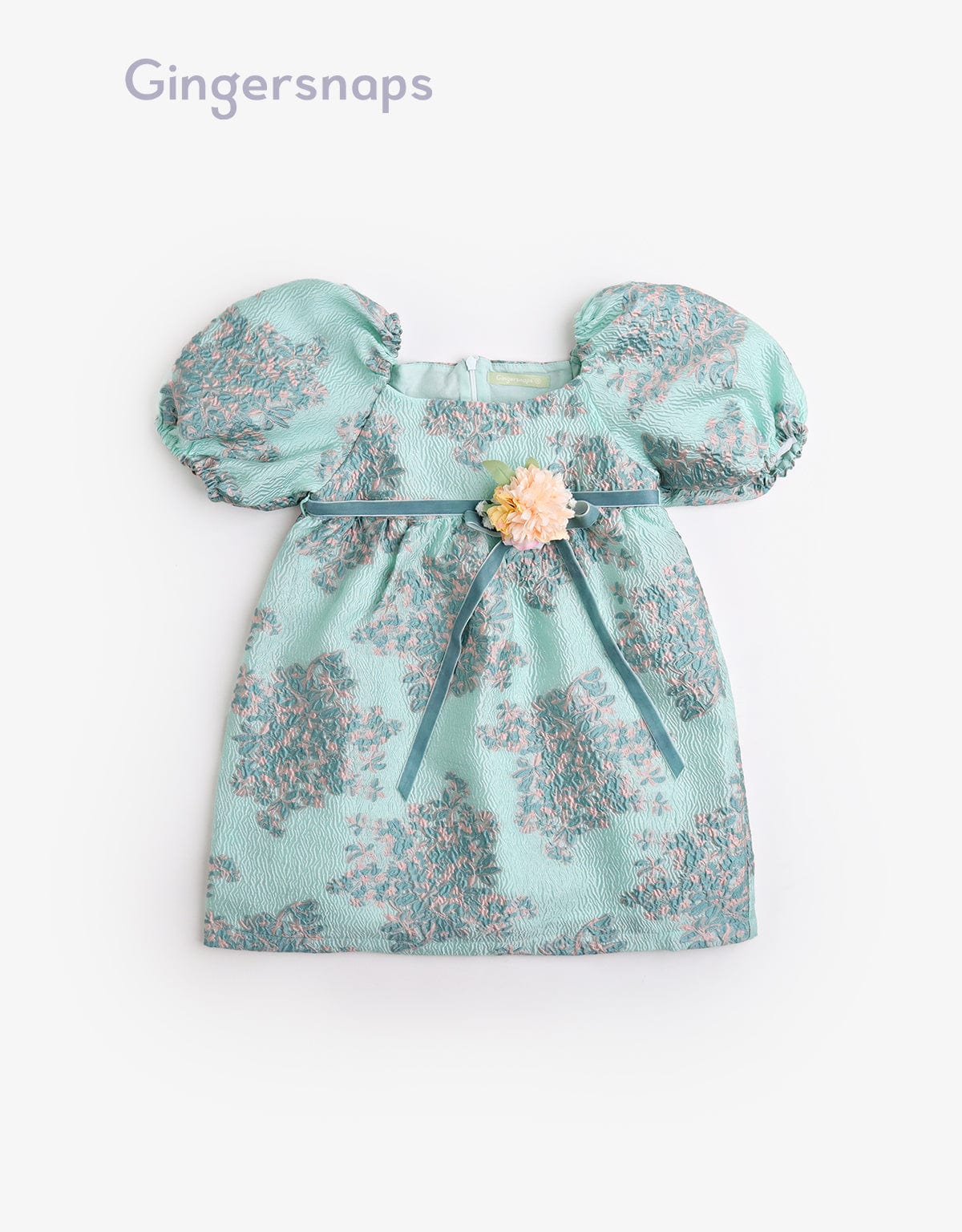 جينجرسنابس فستان منقوش أطفال كم قصير بناتي أخضر