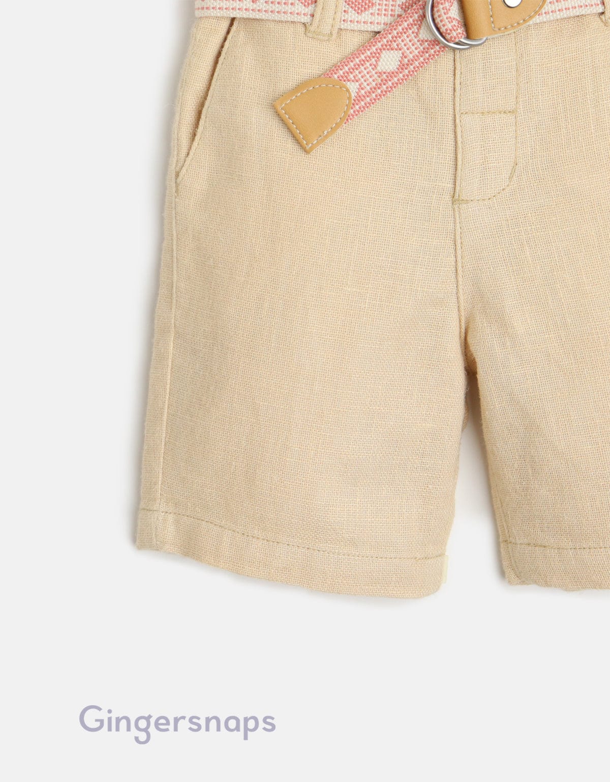 جينجرسنابس شورت رضع ولادي بحزام سادة البيج