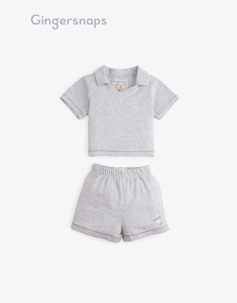 جينجرسنابس طقم ملابس نوم للأولاد الرضع سادة صيفي رمادي