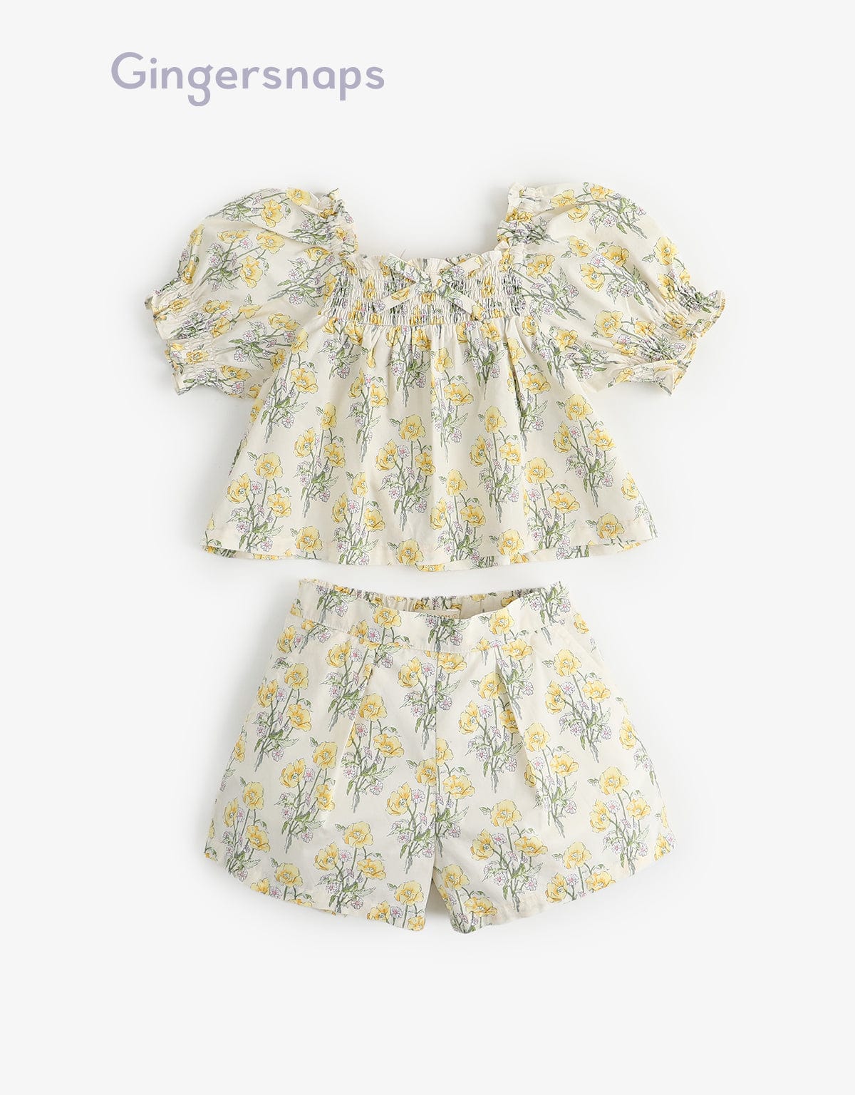 جينجرسنابس طقم شورت بناتي وبلوزة مزهرة نص كم بف متعدد الألوان