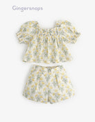 جينجرسنابس طقم شورت بناتي وبلوزة مزهرة نص كم بف متعدد الألوان